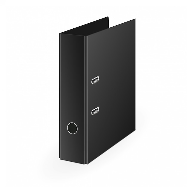 blank closed office binder with metal rings, laying, 3d view