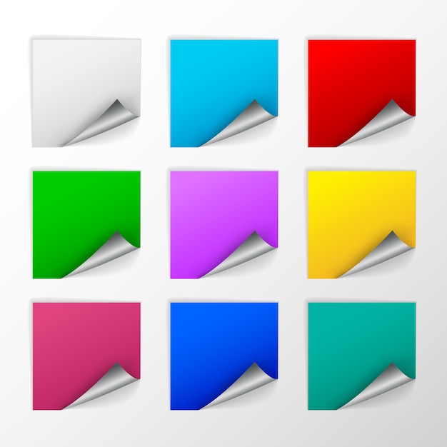 Blank colorful square stickers with curl sets