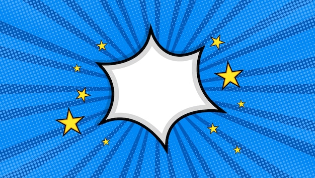 Blank comic cartoon pop art background with stars on blue