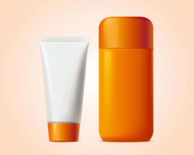 Blank cosmetic bottle and tube package in 3d illustration