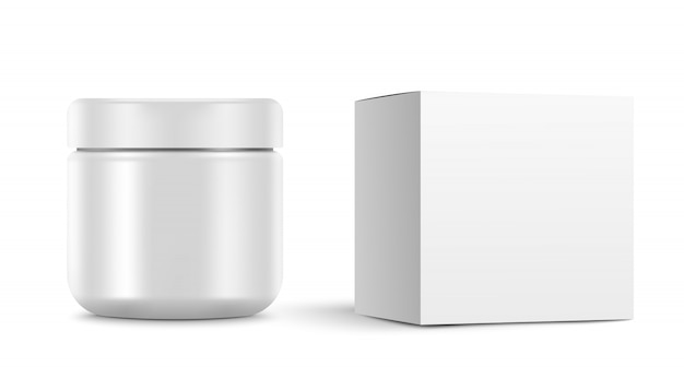 Blank cosmetic container for cream. and white box. illustration on white background