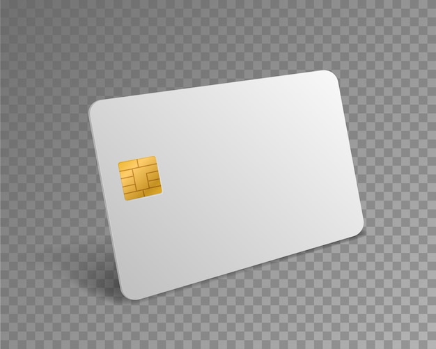 Blank credit card. white realistic atm card for shopping payments with gold chip mockup. banking debit plastic isolated 3d vector design template