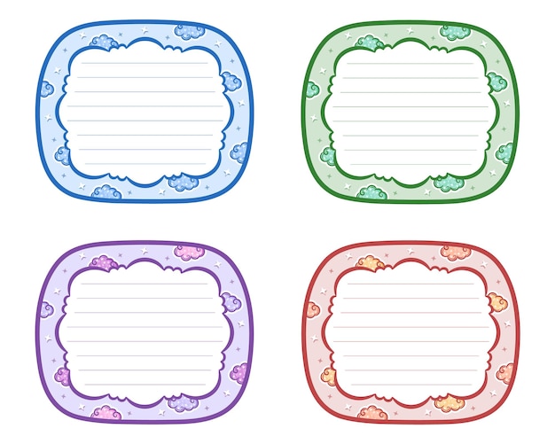 Cornici per pianificatore di note di carta promemoria in bianco con colorazione pastello e pacchetto di raccolta nuvole
