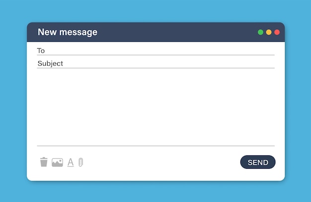 Vector blank email template writing new message form mailing app screen interface empty page for text