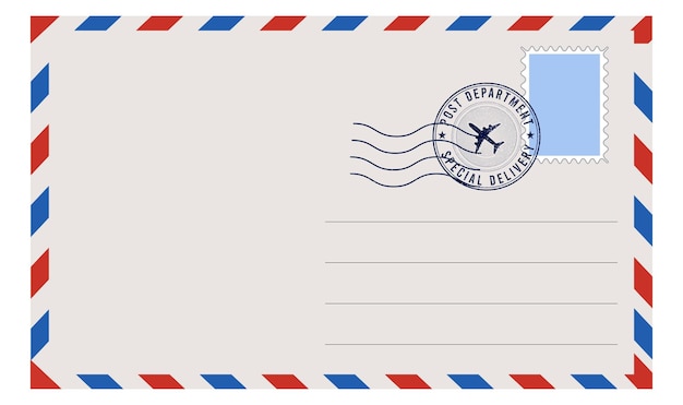 Blank envelope with postage stamp isolated