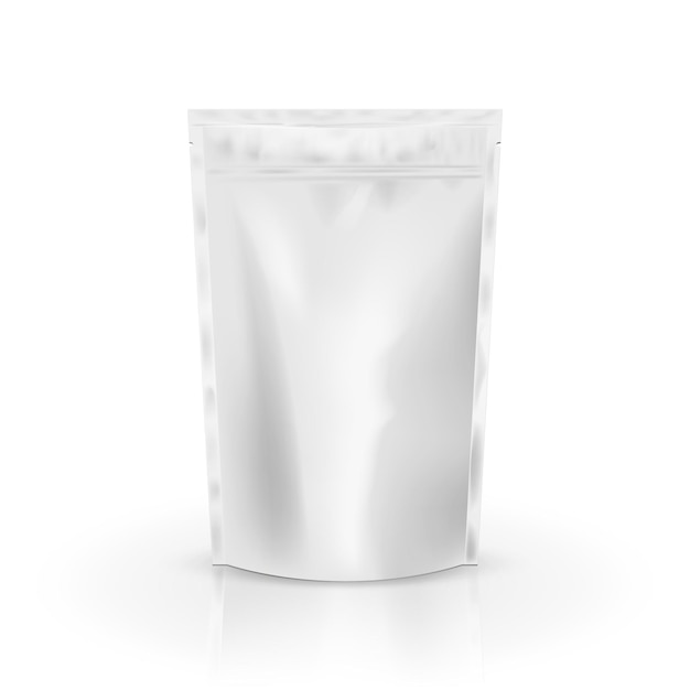 Вектор Пустая упаковка из фольги для еды или напитков с клапаном и уплотнением пустая фольга из пластикового мешка для кофе в пакете коллекция макетов шаблонов упаковки изолирована на заднем плане векторная иллюстрация
