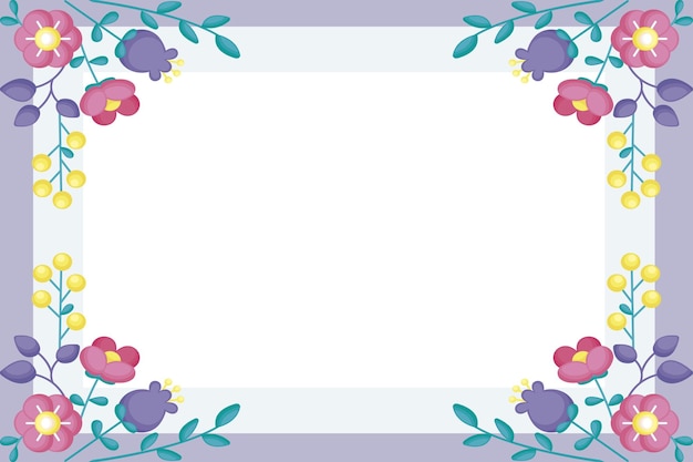 Vector blank frame decorated with colorful flowers and foliage arranged harmoniously empty poster border surrounded by multicolored bouquet organized pleasantly