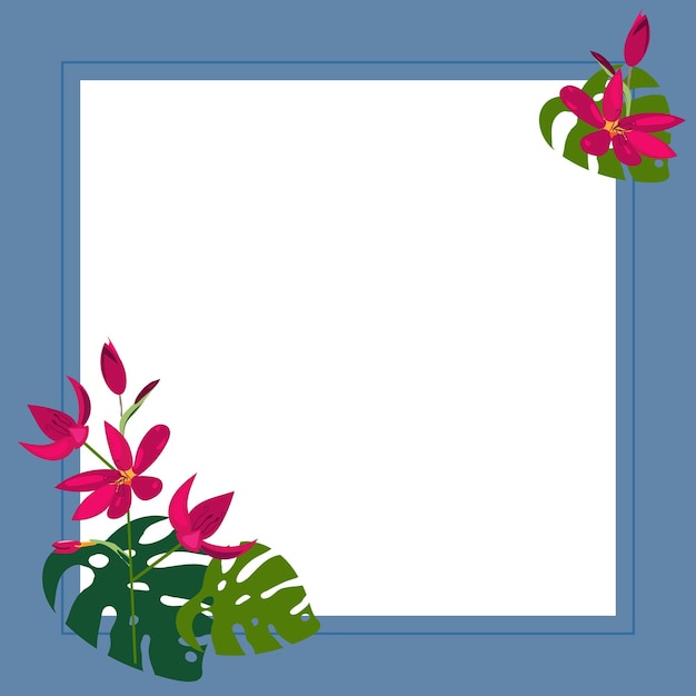 Blank frame decorated with colorful flowers and foliage arranged harmoniously empty poster border