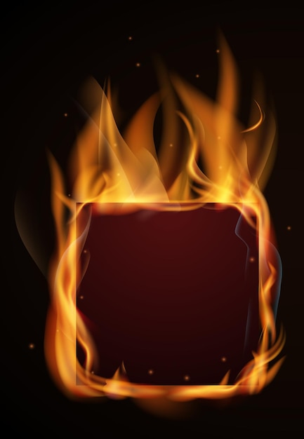 ベクトル 火の空白のフレーム 現実的な炎の正方形のバナー