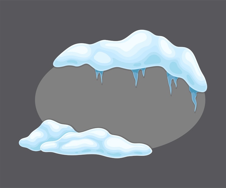 Vector blank frozen oval shape banner with snow and icicles cold season holiday frame cartoon vector illustration