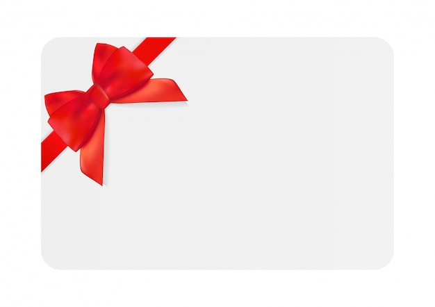 Vector blank gift card template with red bow and ribbon