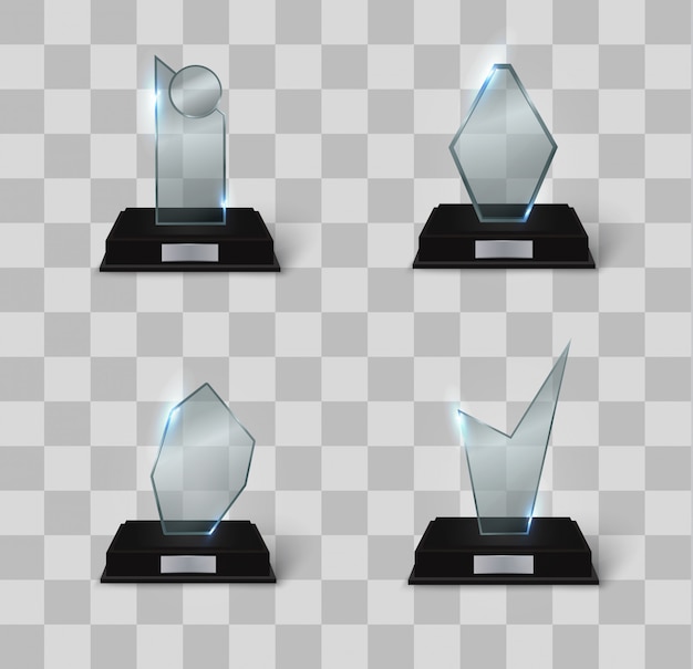 Vector blank glass trophy award. realistic empty award.