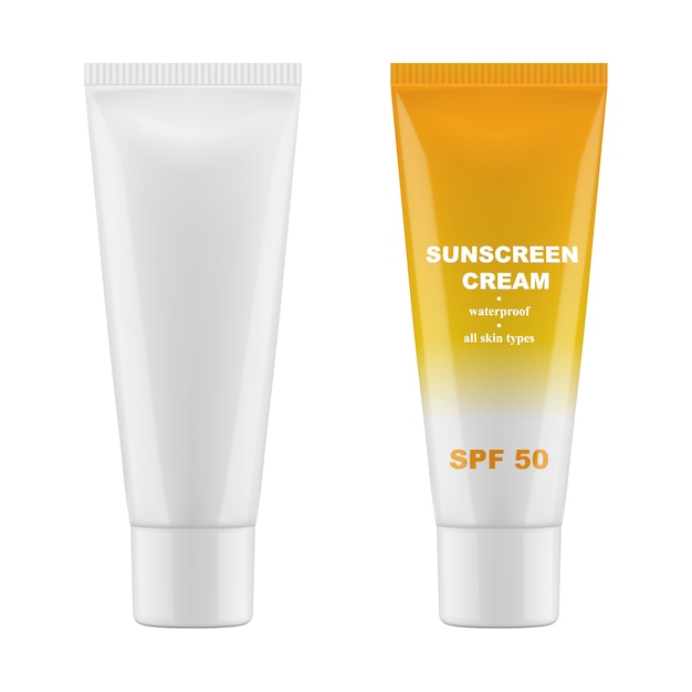 Blank glossy packaging for cosmetics. sunscreen cream