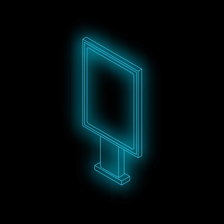 Vector blank glowing isometric billboard sign on a dark background