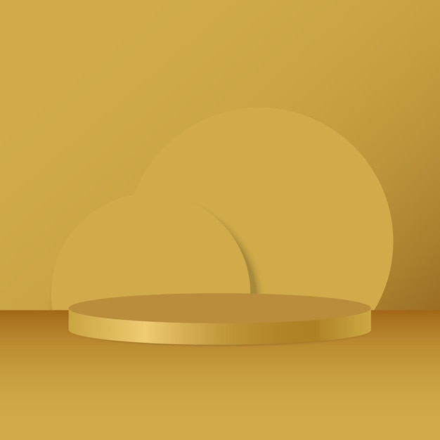 製品の展示のために金の円が重なっている空白の金色の丸い台座の金属製の円形の表彰台