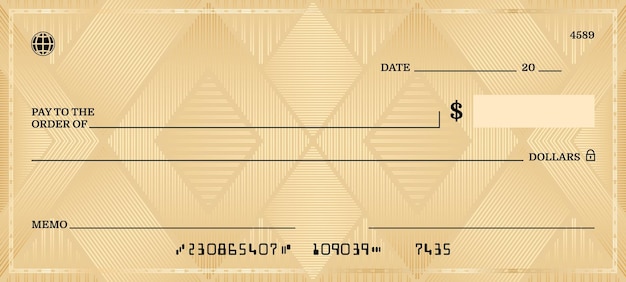 Vector blank gouden bankcheque chequeboek chequevorstel