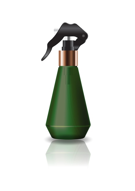 Blank green cone shape cosmetic bottle with spray head.