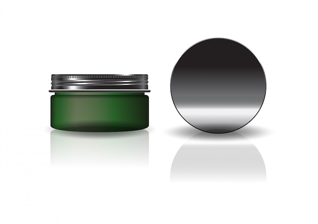 Blank green cosmetic round jar with black lid.