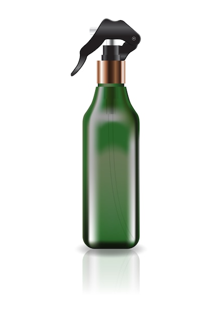 Blank green cosmetic square bottle with spray head.