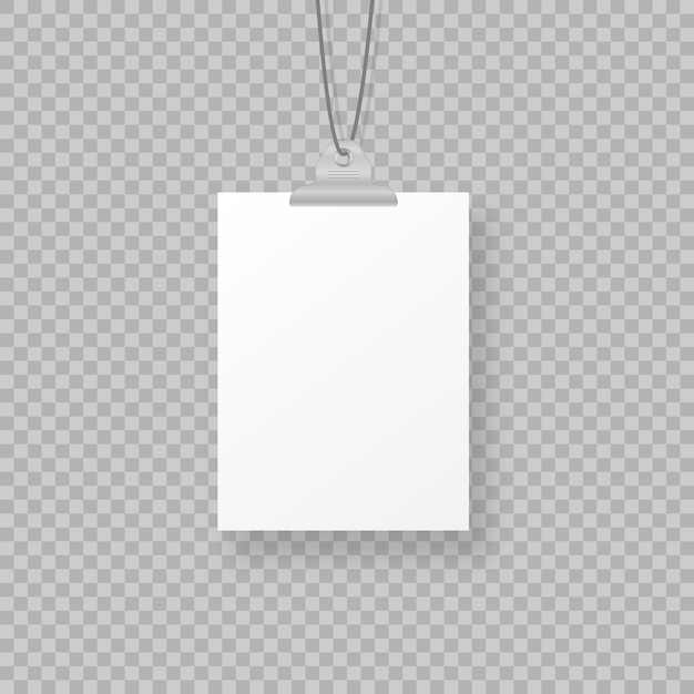 Blank hanging photo frames or poster templates isolated on background. a set of white poster hanging on binder on the wall. frame for a sheet of paper. illustration.