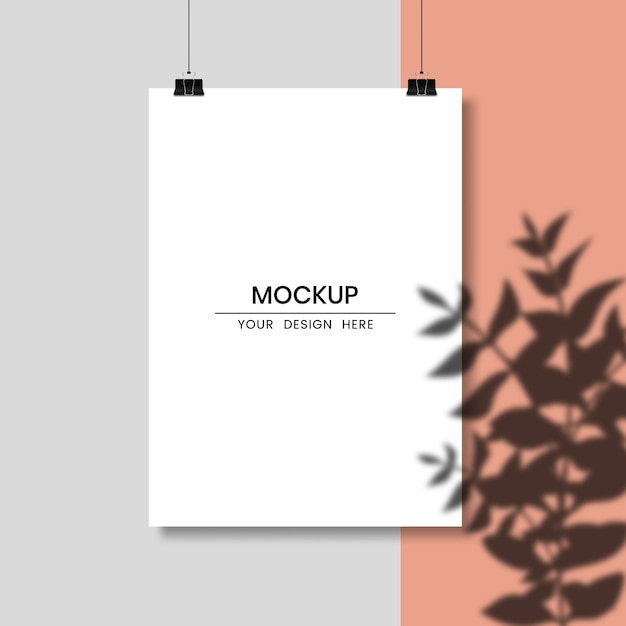 Vector blank hanging white paper with shadow overlay effect