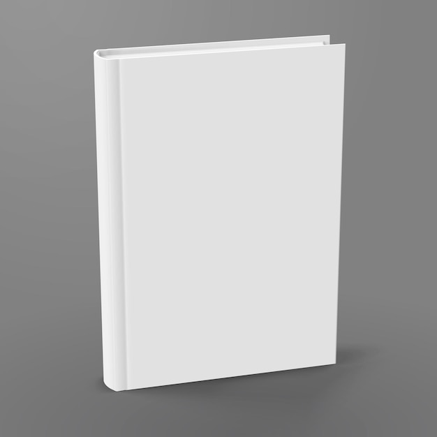 Blank hardcover book standing on grey background in 3d illustration