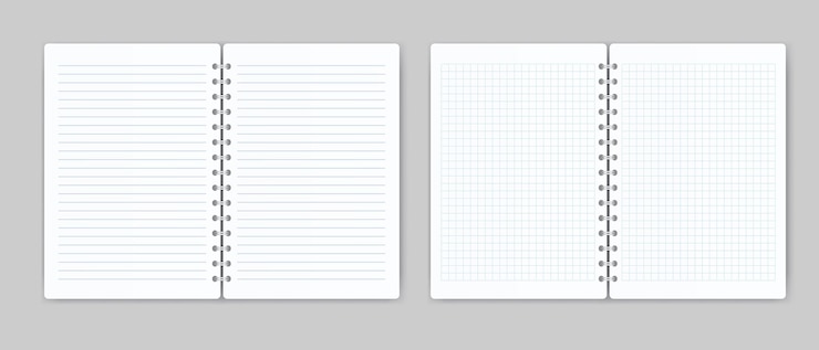 Vector blank lined and cell notebook vector mockup spiral copybook or organizer