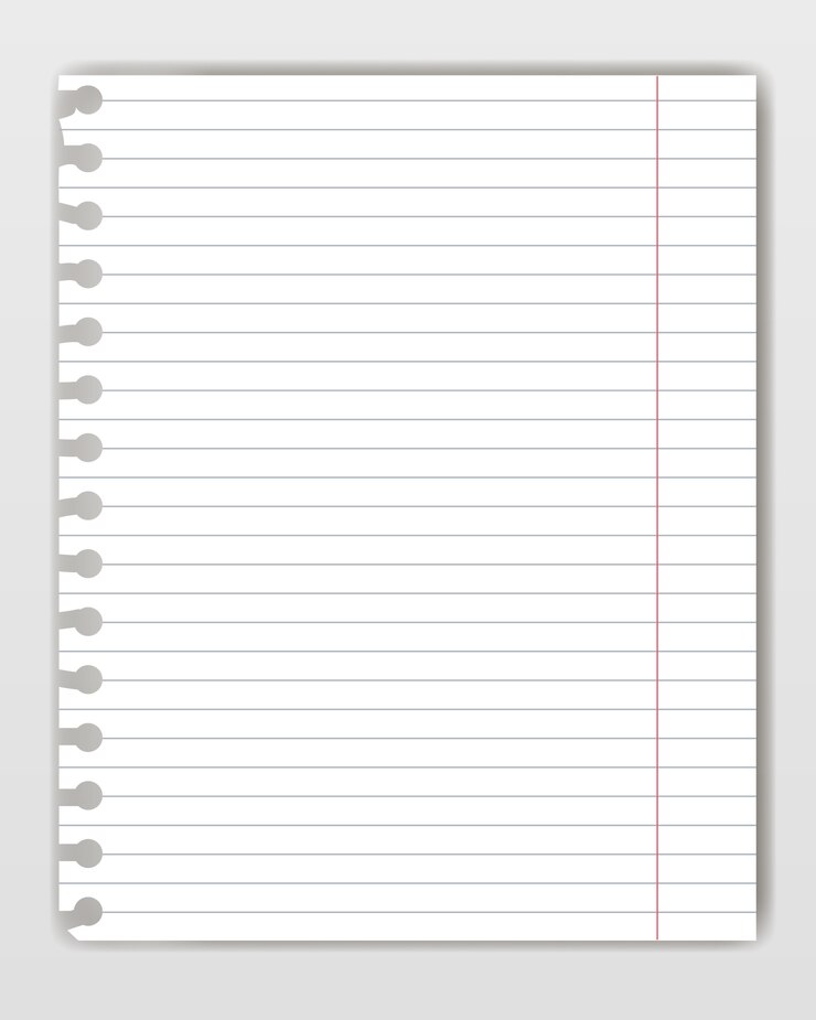 Vector blank lined copy book sheet with torn edge.