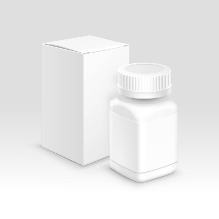 Vector blank medical packaging paper box and bottle for pills