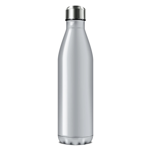 Blank metal insulated water bottle vector mockup Reusable stainless steel travel sport flask mockup
