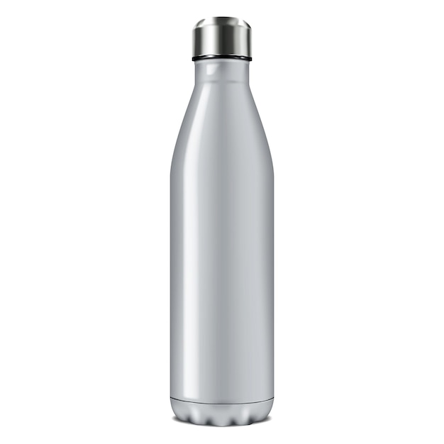 Vector blank metal insulated water bottle vector mockup reusable stainless steel travel sport flask mockup