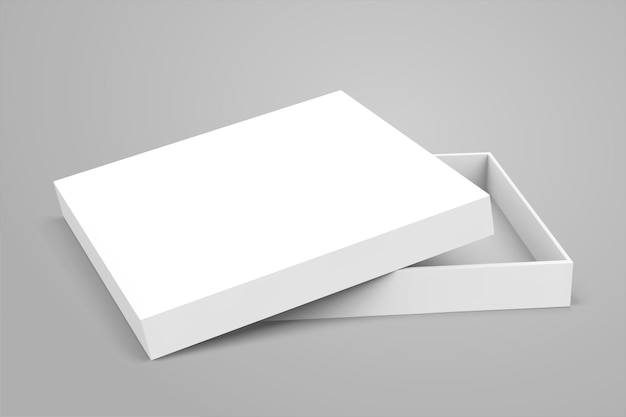 Blank open white box on light grey background in 3d illustration