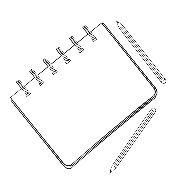 Vector blank page of notebook, sketchbook, album. pencils are near the notebook