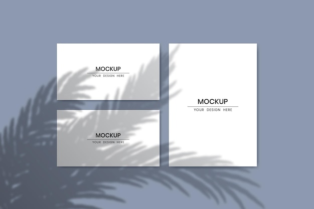 Blank paper cards mockup with shadow overlay effect