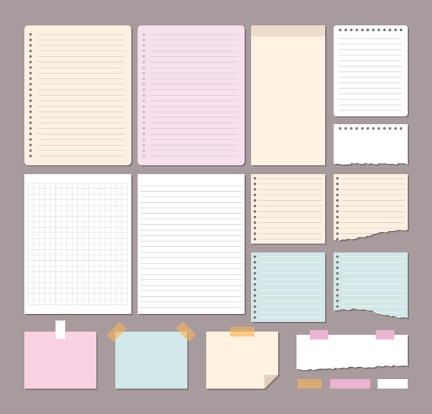 Blank paper sheets on different size and shape isolated on grey background