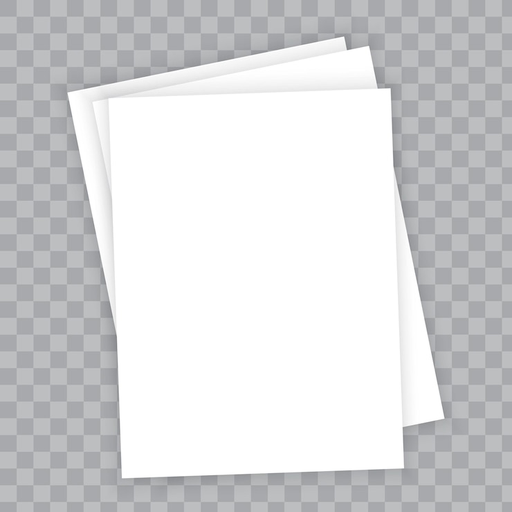 Vector blank paper stack transparent checkered background realistic vector icon isolated white sheets