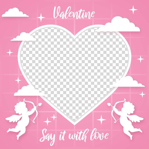 Modello di fotogramma vuoto modello di cornice stile giorno di san valentino cupido design d'amore modello vettoriale illustrazione