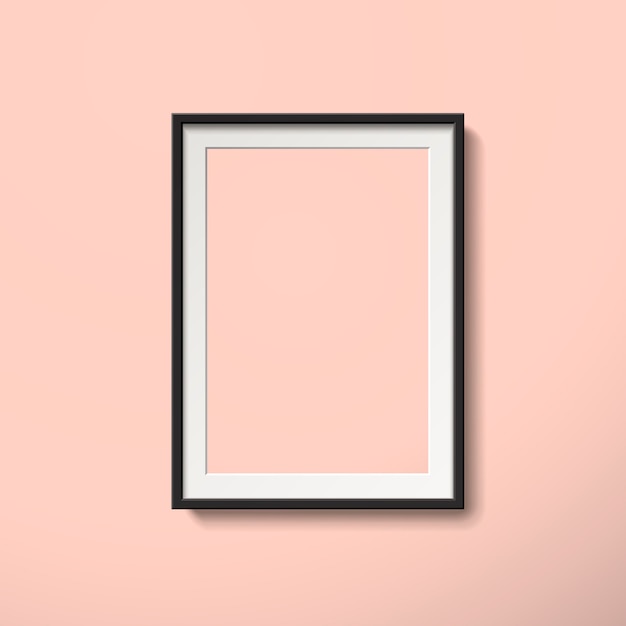 Blank picture frame isolated on the pink wall in 3d illustration