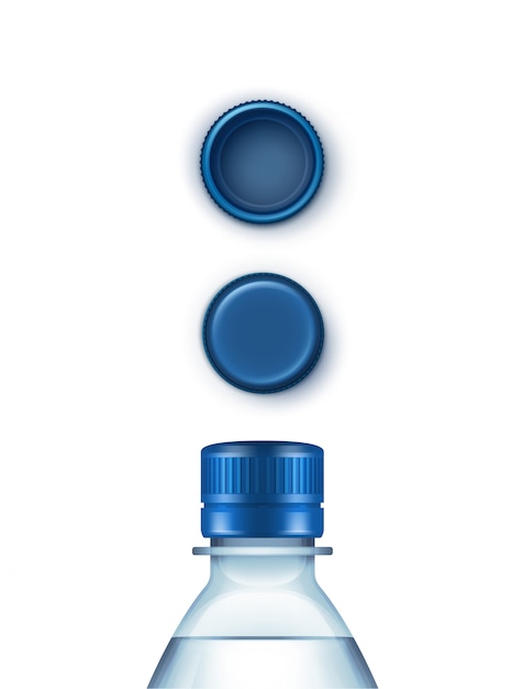 Blank plastic blue water bottle set of caps