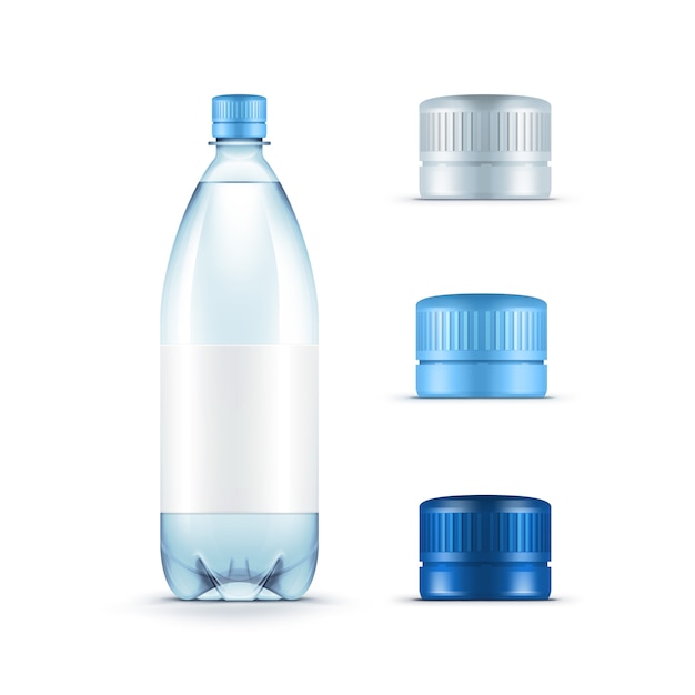 Blank plastic blue water bottle with set of caps