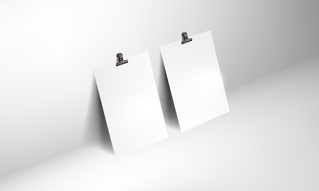 Blank poster realistic mockup with binder clip