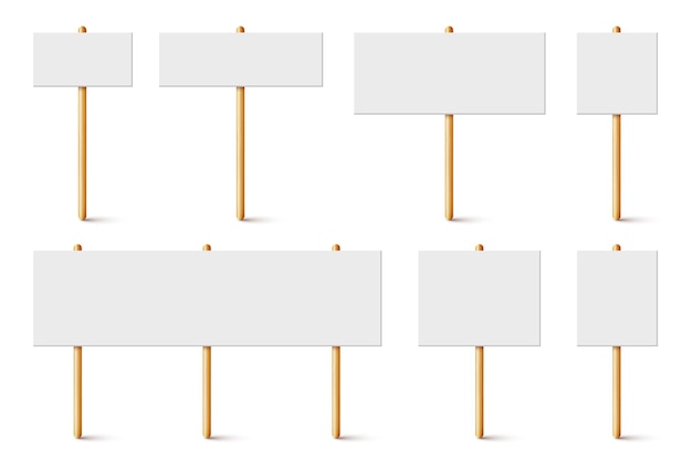 목조 홀더로 된 빈 시위 표지판 현실적인 터 시위 배너 파업 행동 카드보드