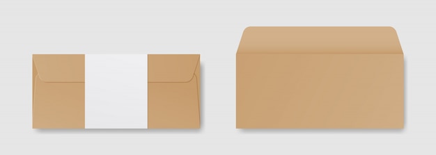 Blank realistic envelope in front and back view mockup. Template design. Realistic illustration.