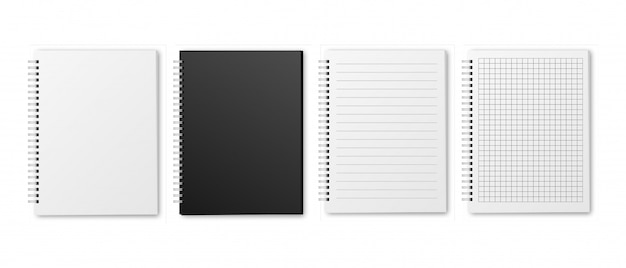 Blank realistic horizontal lined and squared notebooks set