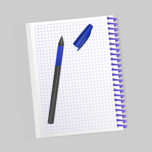 blank realistic spiral notepad notebook and realistic pen isolated
