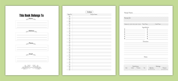 Blank Recipe Book Interior to Write in With Index