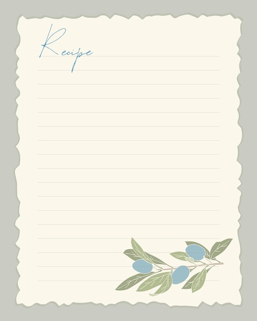 Blank recipe card template with olives.