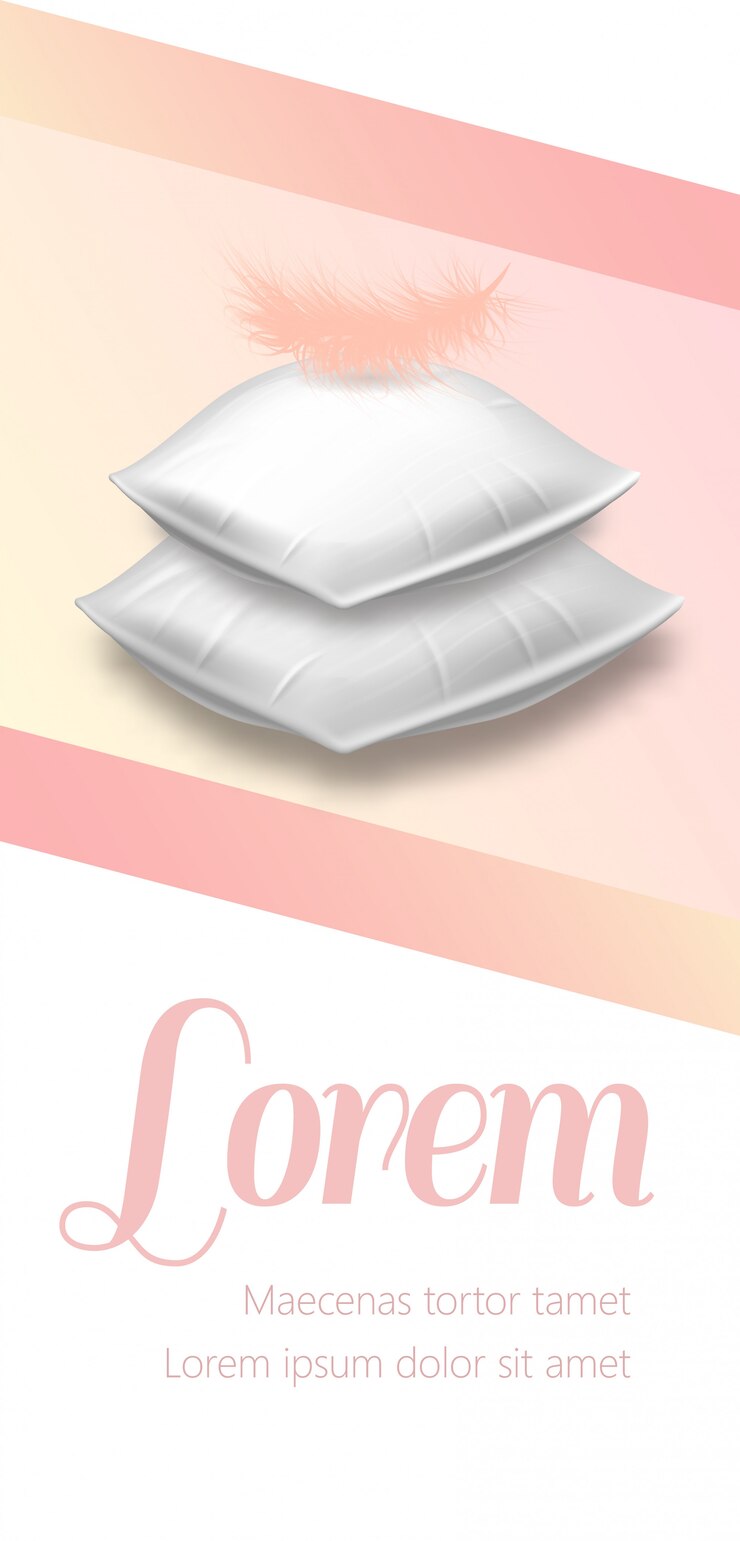 Vector blank rectangular pillows with pink feather on top