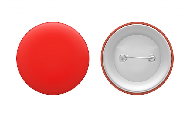 Blank red round pin. empty badge template, front and back. vector illustration