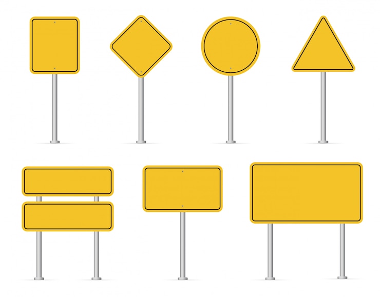 Vector blank road yellow traffic signs.